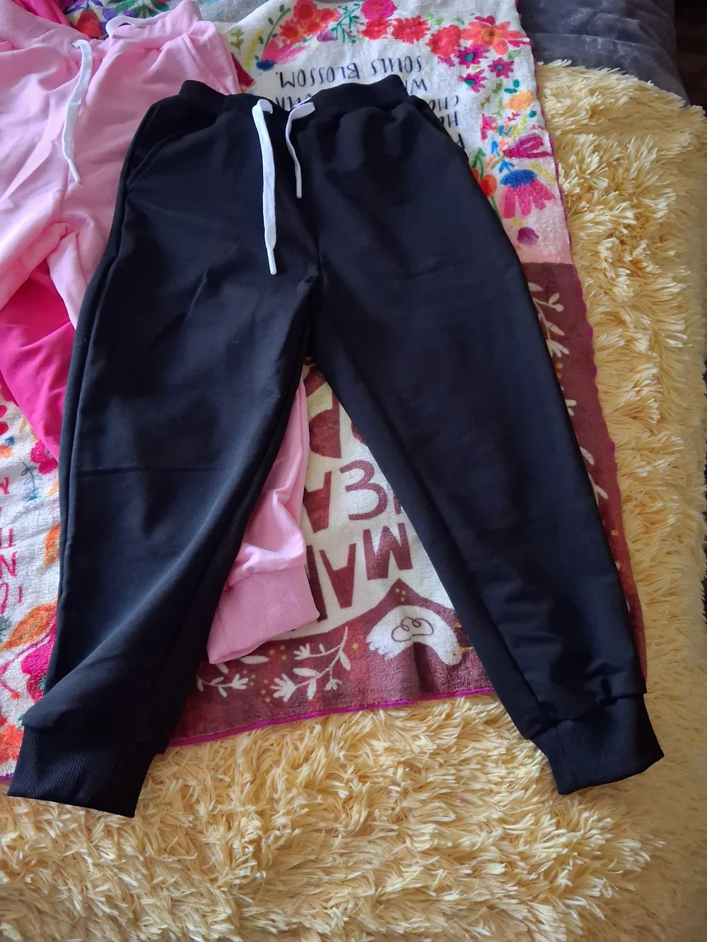 Kids 4 Cotton Blend Drawstring Joggers - Pink, Hot Pink, Gray & Black Size 5-6Y